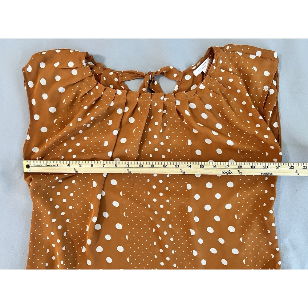 Lauren Conrad mustard orange top Blouse‎ Polka Dots Flowy Relaxed Sz Large - Picture 6 of 10